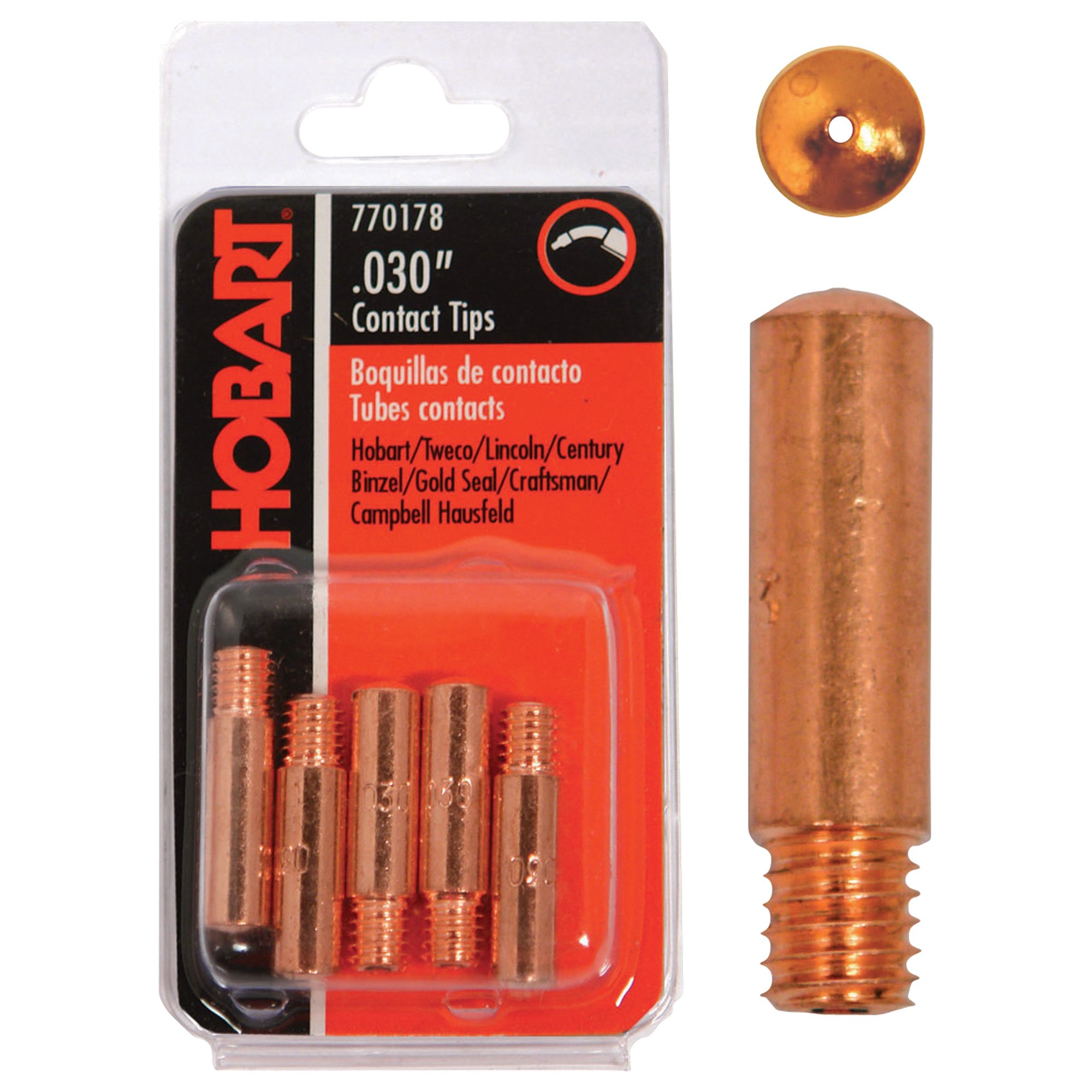 Hobart Welding Contact Tips — 5-Pack, .030in., Tweco-Style, Model# 770178